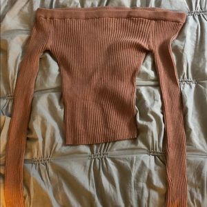 long sleeve off the shoulder ribbed top